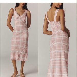🎀 The "Coquette & Trendy"
Reformation Beauden Plaid Dress | Pink & White Crepe L